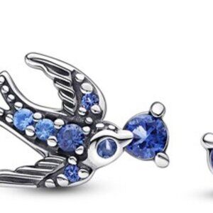 Sterling Silver Sparkling Swallow CZ Stud Earrings, New